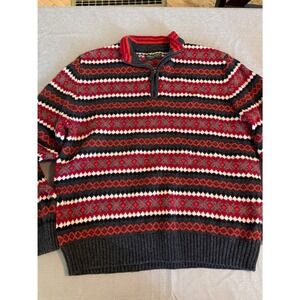 John Bartlett Consensus Mens Fair Isle Quarter Zip Sweater Large‎ Red wool blend
